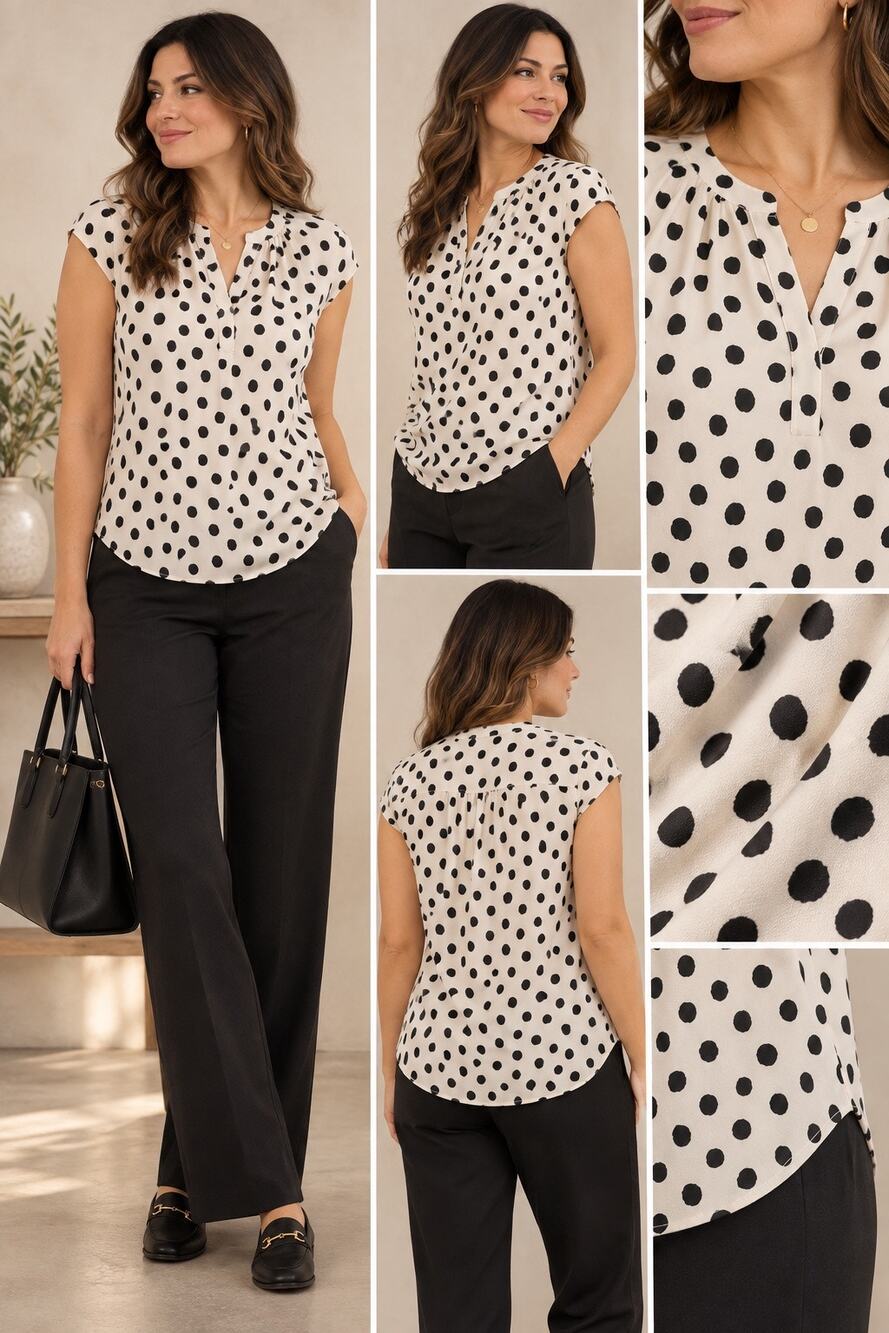 41 Hawthorn Stitch Fix Blouse L White Black Polka Dot Officecore Workwear